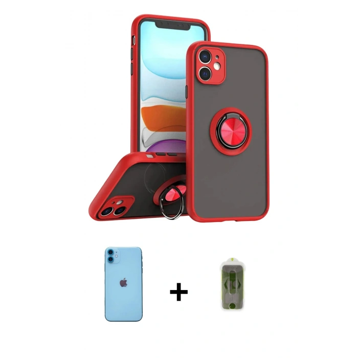 MARSİLYAN™- iPhone 11 Kılıf Yörünge Çizgi - Siyah Joko Magic 5D Hayalet Cam + Neon Fosforlu Kamera Lens - MI