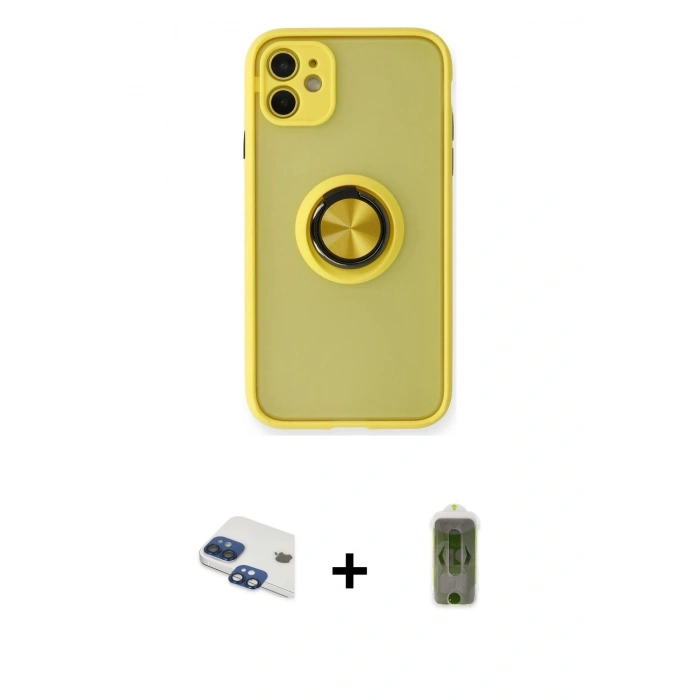 MARSİLYAN™- iPhone 11 Kılıf Yörünge Çizgi - Siyah Joko Magic 5D Hayalet Cam + Pers Alüminyum Kamera Lens - LT