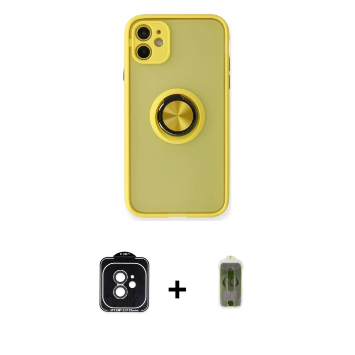 MARSİLYAN™- iPhone 11 Kılıf Yörünge Çizgi - Siyah Joko Magic 5D Hayalet Cam + PVD Metal Kamera Lens - SH