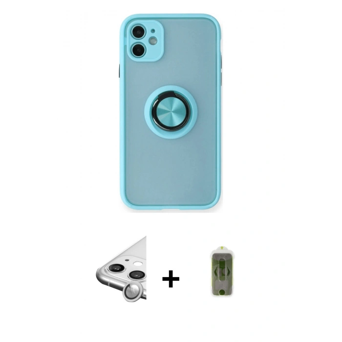 MARSİLYAN™- iPhone 11 Kılıf Yörünge Çizgi - Siyah Joko Magic 5D Hayalet Cam + Raze Metal Kamera Lens - GS