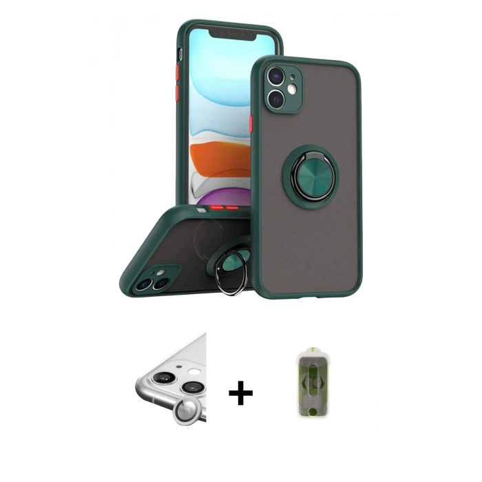 MARSİLYAN™- iPhone 11 Kılıf Yörünge Çizgi - Siyah Joko Magic 5D Hayalet Cam + Raze Metal Kamera Lens - GS