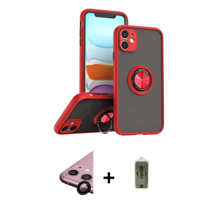 MARSİLYAN™- iPhone 11 Kılıf Yörünge Çizgi - Siyah Joko Magic 5D Hayalet Cam + Raze Metal Kamera Lens - SH