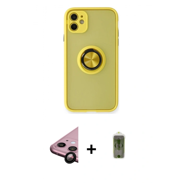 MARSİLYAN™- iPhone 11 Kılıf Yörünge Çizgi - Siyah Joko Magic 5D Hayalet Cam + Raze Metal Kamera Lens - SH