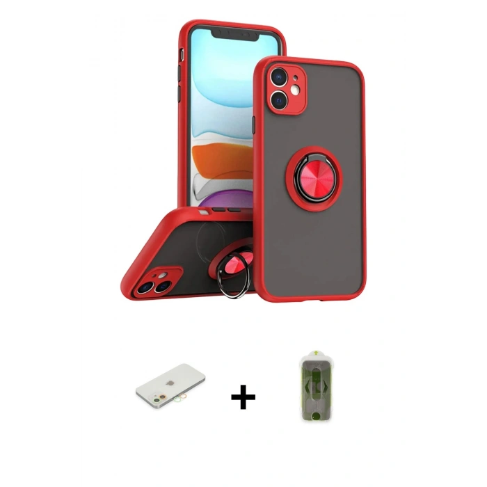 MARSİLYAN™- iPhone 11 Kılıf Yörünge Çizgi - Siyah Joko Magic 5D Hayalet Cam + Renkli Kamera Lens Koruma Cam - TU