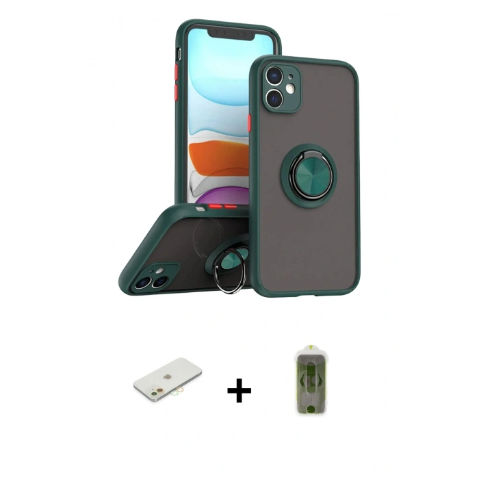 MARSİLYAN™- iPhone 11 Kılıf Yörünge Çizgi - Siyah Joko Magic 5D Hayalet Cam + Renkli Kamera Lens Koruma Cam - TU