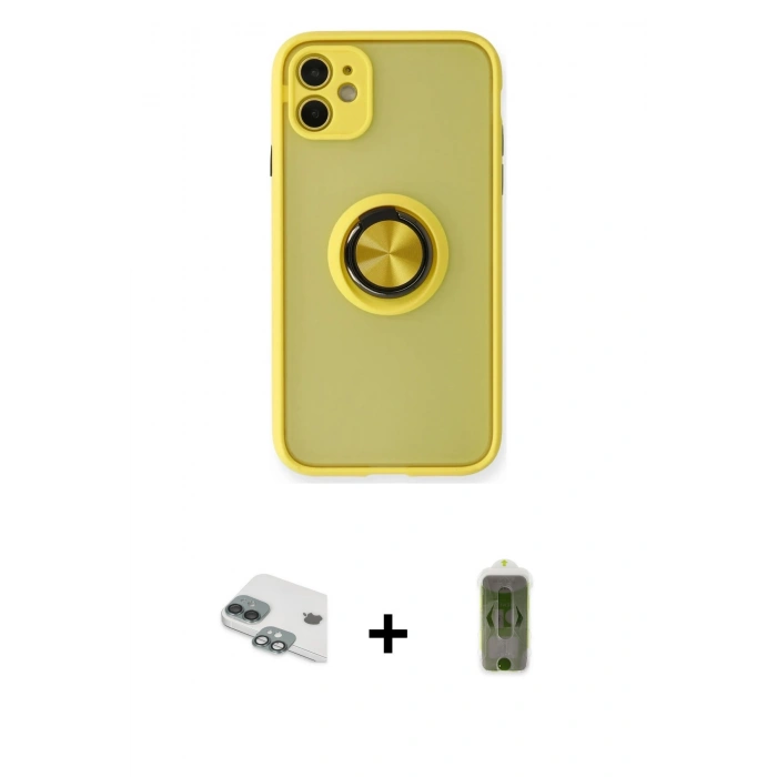 MARSİLYAN™- iPhone 11 Kılıf Yörünge Çizgi - Siyah Joko Magic 5D Hayalet Cam + Pers Alüminyum Kamera Lens - YL