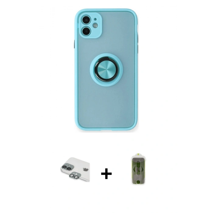 MARSİLYAN™- iPhone 11 Kılıf Yörünge Çizgi - Siyah Joko Magic 5D Hayalet Cam + Pers Alüminyum Kamera Lens - YL
