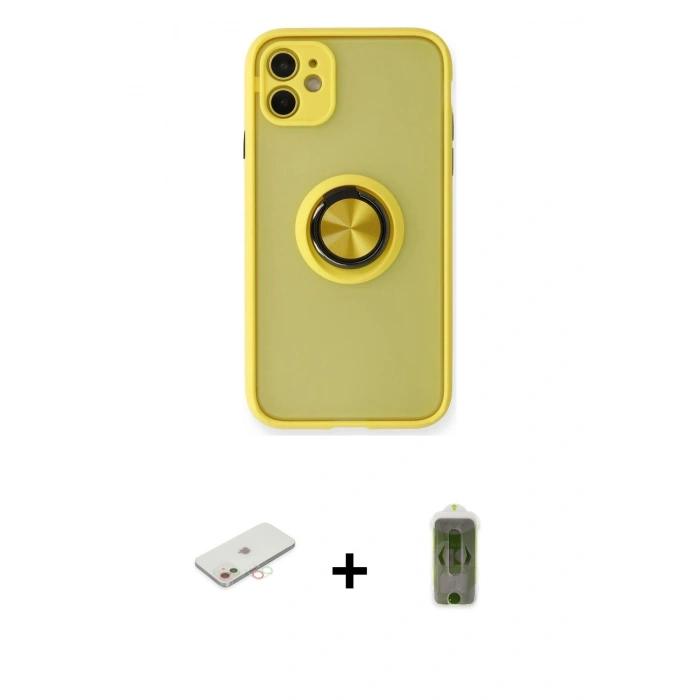 MARSİLYAN™- iPhone 11 Kılıf Yörünge Çizgi - Siyah Joko Magic 5D Hayalet Cam + Renkli Kamera Lens Koruma Cam - YL
