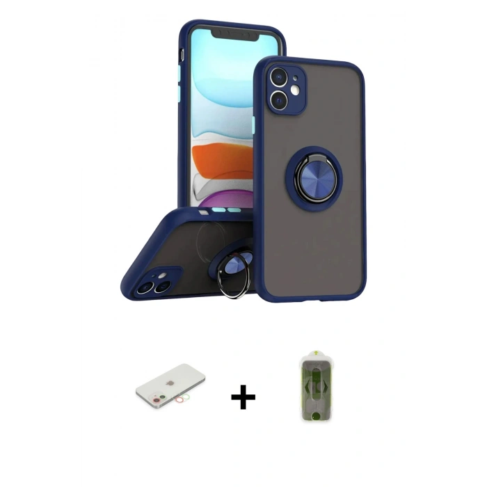 MARSİLYAN™- iPhone 11 Kılıf Yörünge Çizgi - Siyah Joko Magic 5D Hayalet Cam + Renkli Kamera Lens Koruma Cam - YL