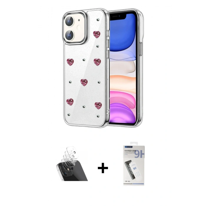 MARSİLYAN™- iPhone 11 Kılıf Yörünge Form - Şeffaf Uv Polymer Nano Ekran Koruyucu + Kamera Lens Koruma Cam - SF
