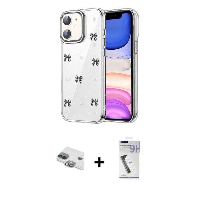 MARSİLYAN™- iPhone 11 Kılıf Yörünge Form - Şeffaf Uv Polymer Nano Ekran Koruyucu + Pers Alüminyum Kamera Lens - YL