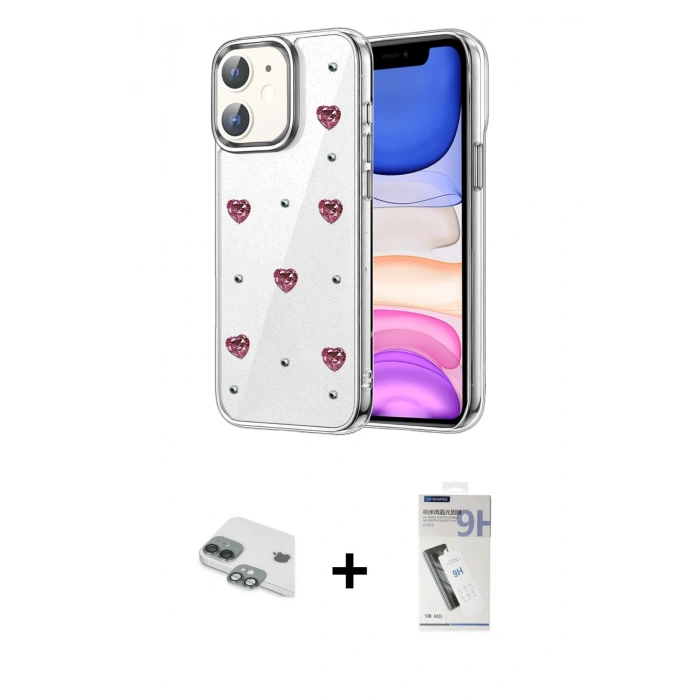 MARSİLYAN™- iPhone 11 Kılıf Yörünge Form - Şeffaf Uv Polymer Nano Ekran Koruyucu + Pers Alüminyum Kamera Lens - YL