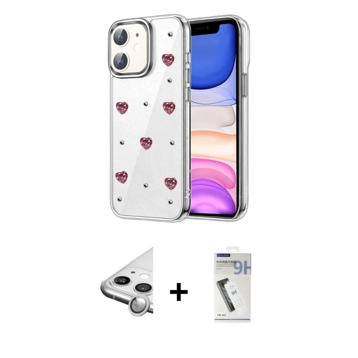 MARSİLYAN™- iPhone 11 Kılıf Yörünge Form - Şeffaf Uv Polymer Nano Ekran Koruyucu + Raze Metal Kamera Lens - GS