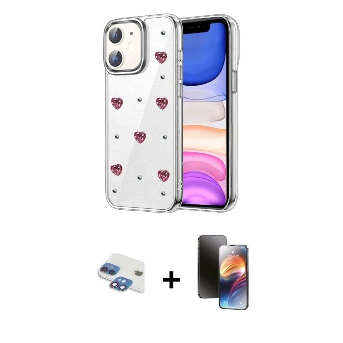 MARSİLYAN™- iPhone 11 Kılıf Yörünge Form - Siyah 3D Antistatik Mat Seramik Nano Ekran Koruyucu + Pers Alüminyum Kamera Lens - GI