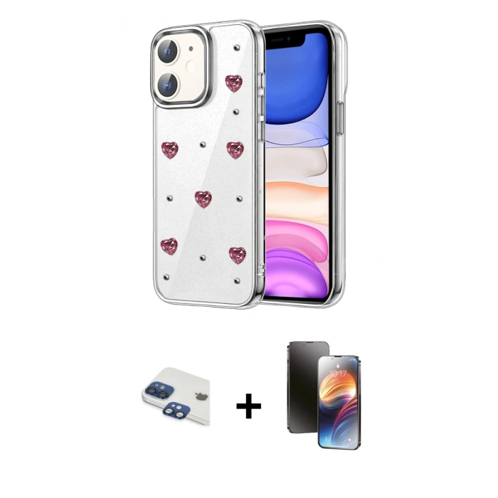 MARSİLYAN™- iPhone 11 Kılıf Yörünge Form - Siyah 3D Antistatik Mat Seramik Nano Ekran Koruyucu + Pers Alüminyum Kamera Lens - LT