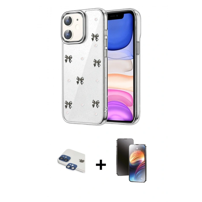 MARSİLYAN™- iPhone 11 Kılıf Yörünge Form - Siyah 3D Antistatik Mat Seramik Nano Ekran Koruyucu + Pers Alüminyum Kamera Lens - LT