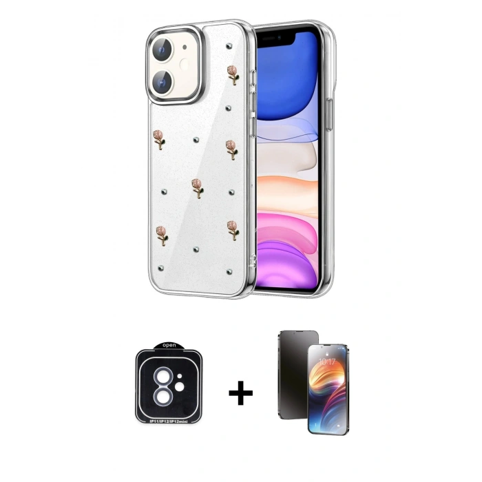 MARSİLYAN™- iPhone 11 Kılıf Yörünge Form - Siyah 3D Antistatik Mat Seramik Nano Ekran Koruyucu + PVD Metal Kamera Lens - MI