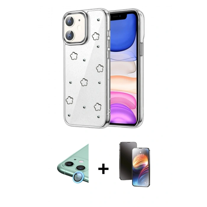 MARSİLYAN™- iPhone 11 Kılıf Yörünge Form - Siyah 3D Antistatik Mat Seramik Nano Ekran Koruyucu + Raze Metal Kamera Lens - MI