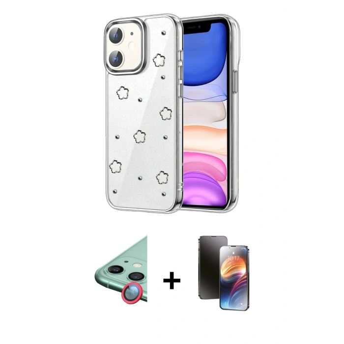 MARSİLYAN™- iPhone 11 Kılıf Yörünge Form - Siyah 3D Antistatik Mat Seramik Nano Ekran Koruyucu + Raze Metal Kamera Lens - KI