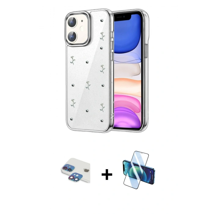 MARSİLYAN™- iPhone 11 Kılıf Yörünge Form - Siyah 3D Antistatik Seramik Nano Ekran Koruyucu + Pers Alüminyum Kamera Lens - GI