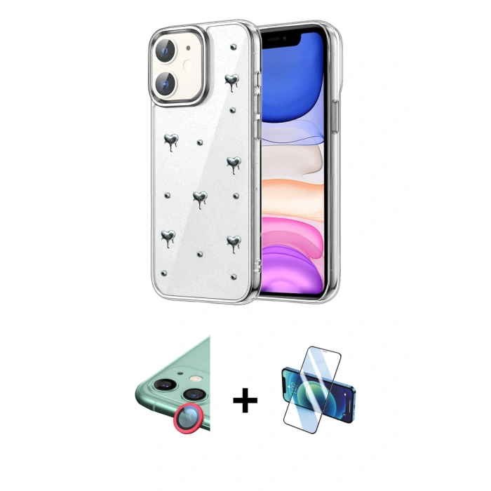 MARSİLYAN™- iPhone 11 Kılıf Yörünge Form - Siyah 3D Antistatik Seramik Nano Ekran Koruyucu + Raze Metal Kamera Lens - KI