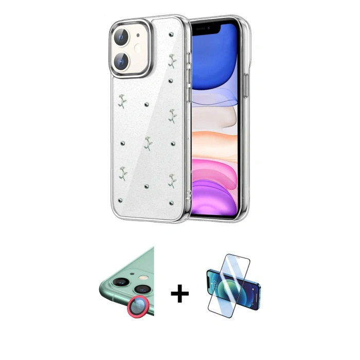 MARSİLYAN™- iPhone 11 Kılıf Yörünge Form - Siyah 3D Antistatik Seramik Nano Ekran Koruyucu + Raze Metal Kamera Lens - KI