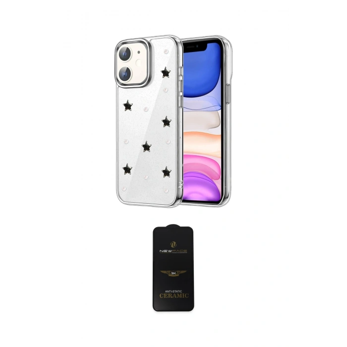 MARSİLYAN™- iPhone 11 Kılıf Yörünge Form - Siyah 6D Antistatik Mat Seramik Hayalet Nano Ekran Koruyucu