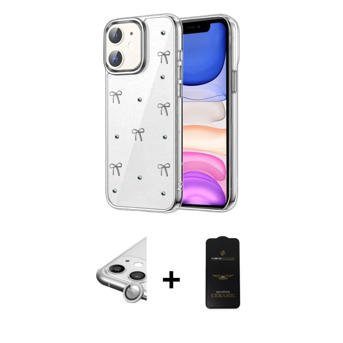 MARSİLYAN™- iPhone 11 Kılıf Yörünge Form - Siyah 6D Antistatik Mat Seramik Hayalet Nano Ekran Koruyucu + Raze Metal Kamera Lens - GS