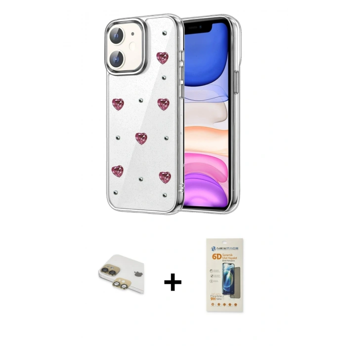 MARSİLYAN™- iPhone 11 Kılıf Yörünge Form - Siyah 6D Mat Seramik Hayalet Nano Ekran Koruyucu + Pers Alüminyum Kamera Lens - GD