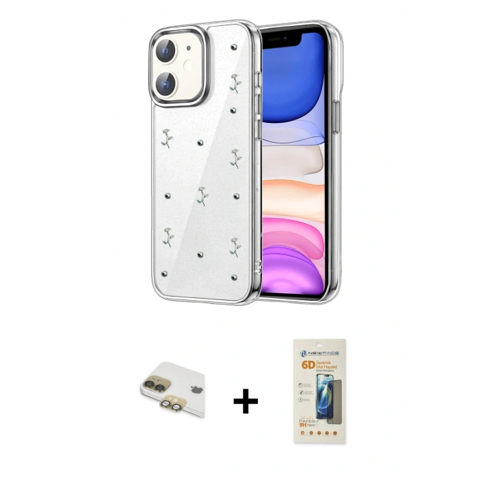 MARSİLYAN™- iPhone 11 Kılıf Yörünge Form - Siyah 6D Mat Seramik Hayalet Nano Ekran Koruyucu + Pers Alüminyum Kamera Lens - GD