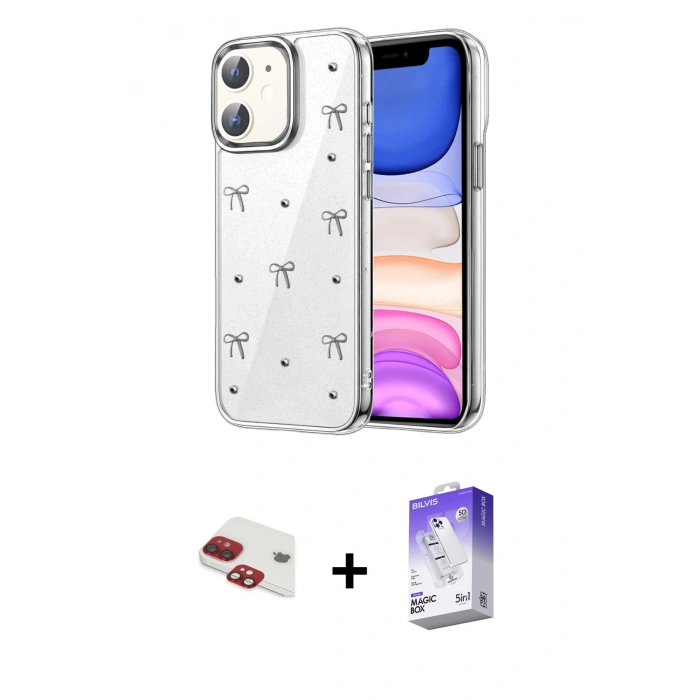MARSİLYAN™- iPhone 11 Kılıf Yörünge Form - Siyah Bilvis 5in1 3D Magic Cam Ekran Koruyucu + Pers Alüminyum Kamera Lens - KI