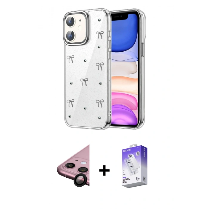 MARSİLYAN™- iPhone 11 Kılıf Yörünge Form - Siyah Bilvis 5in1 3D Magic Cam Ekran Koruyucu + Raze Metal Kamera Lens - SH