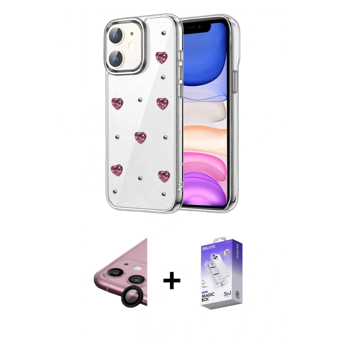 MARSİLYAN™- iPhone 11 Kılıf Yörünge Form - Siyah Bilvis 5in1 3D Magic Cam Ekran Koruyucu + Raze Metal Kamera Lens - SH