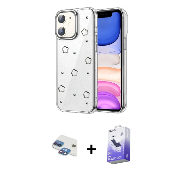 MARSİLYAN™- iPhone 11 Kılıf Yörünge Form - Siyah Bilvis 5in1 5D Magic Hayalet Cam Ekran Koruyucu + Pers Alüminyum Kamera Lens - GI