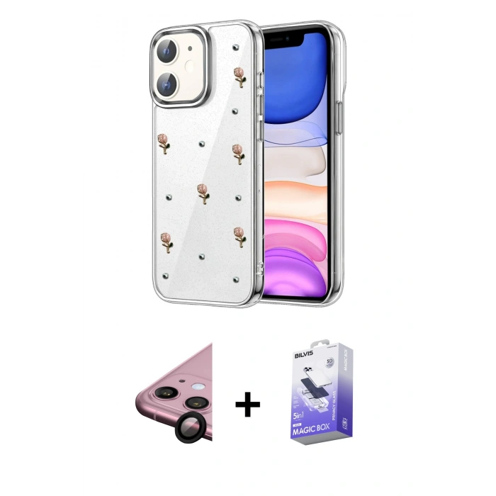 MARSİLYAN™- iPhone 11 Kılıf Yörünge Form - Siyah Bilvis 5in1 5D Magic Hayalet Cam Ekran Koruyucu + Raze Metal Kamera Lens - SH
