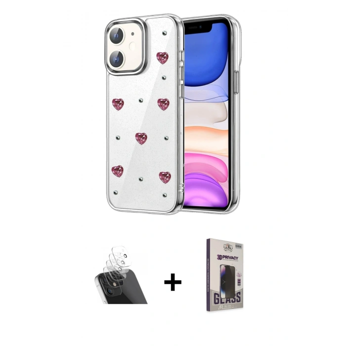 MARSİLYAN™- iPhone 11 Kılıf Yörünge Form - Siyah Bilvis Hayalet Cam Ekran Koruyucu + Kamera Lens Koruma Cam - SF