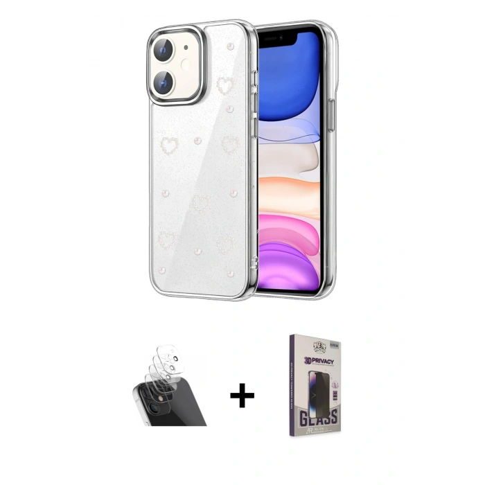 MARSİLYAN™- iPhone 11 Kılıf Yörünge Form - Siyah Bilvis Hayalet Cam Ekran Koruyucu + Kamera Lens Koruma Cam - SF