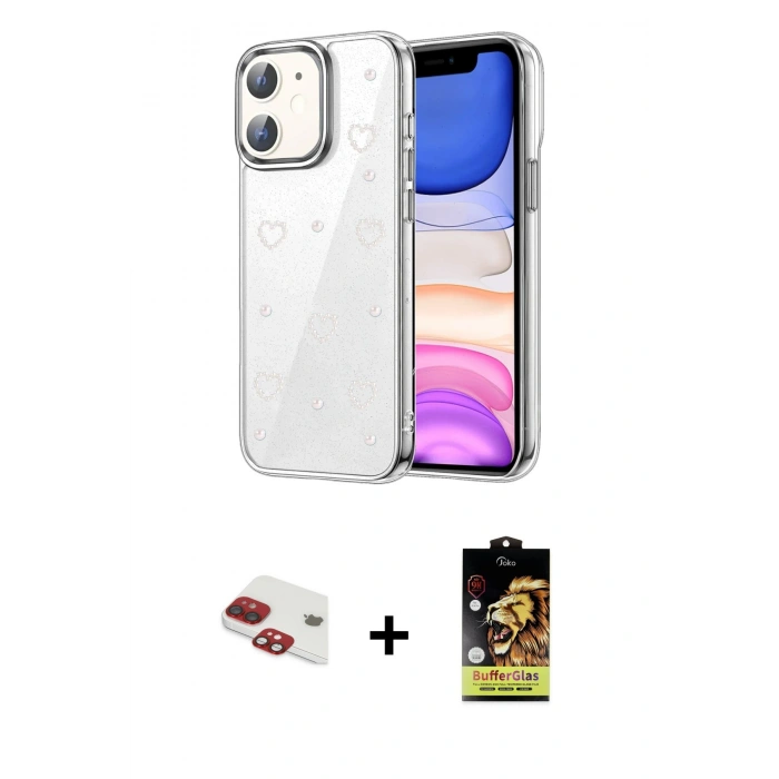 MARSİLYAN™- iPhone 11 Kılıf Yörünge Form - Siyah Buffer Cam Ekran Koruyucu + Pers Alüminyum Kamera Lens - KI