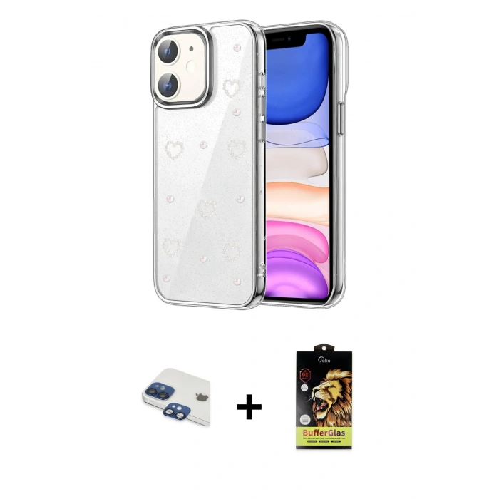 MARSİLYAN™- iPhone 11 Kılıf Yörünge Form - Siyah Buffer Cam Ekran Koruyucu + Pers Alüminyum Kamera Lens - LT