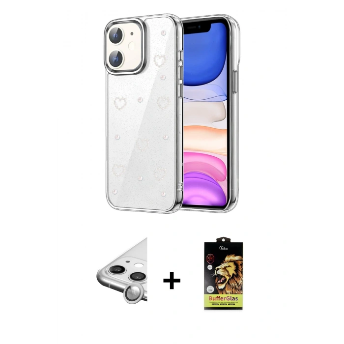 MARSİLYAN™- iPhone 11 Kılıf Yörünge Form - Siyah Buffer Cam Ekran Koruyucu + Raze Metal Kamera Lens - GS