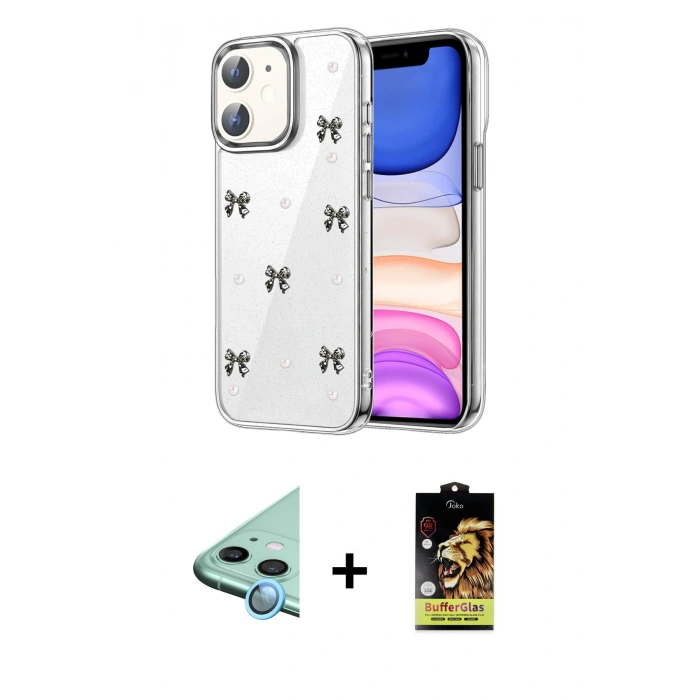 MARSİLYAN™- iPhone 11 Kılıf Yörünge Form - Siyah Buffer Cam Ekran Koruyucu + Raze Metal Kamera Lens - MI