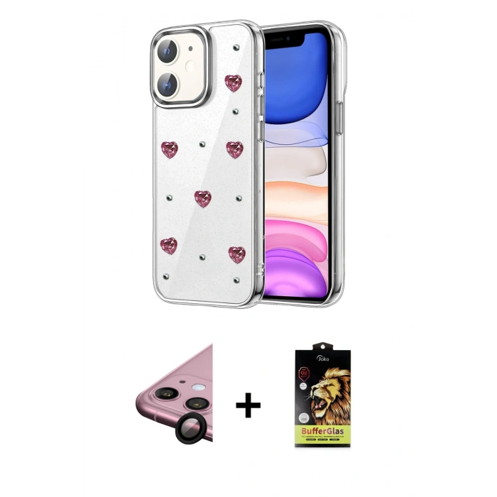 MARSİLYAN™- iPhone 11 Kılıf Yörünge Form - Siyah Buffer Cam Ekran Koruyucu + Raze Metal Kamera Lens - SH