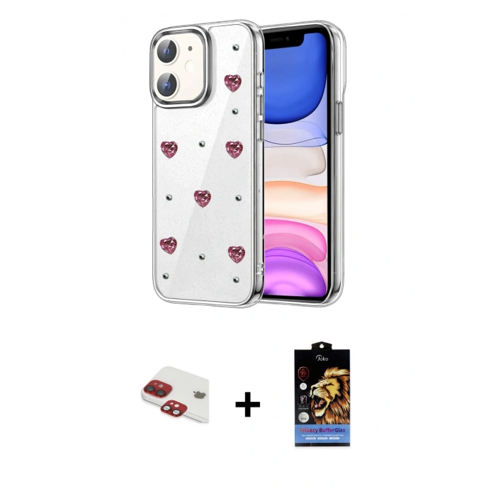MARSİLYAN™- iPhone 11 Kılıf Yörünge Form - Siyah Buffer Hayalet Cam Ekran Koruyucu + Pers Alüminyum Kamera Lens - KI