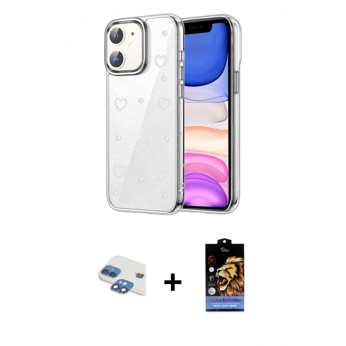 MARSİLYAN™- iPhone 11 Kılıf Yörünge Form - Siyah Buffer Hayalet Cam Ekran Koruyucu + Pers Alüminyum Kamera Lens - GI