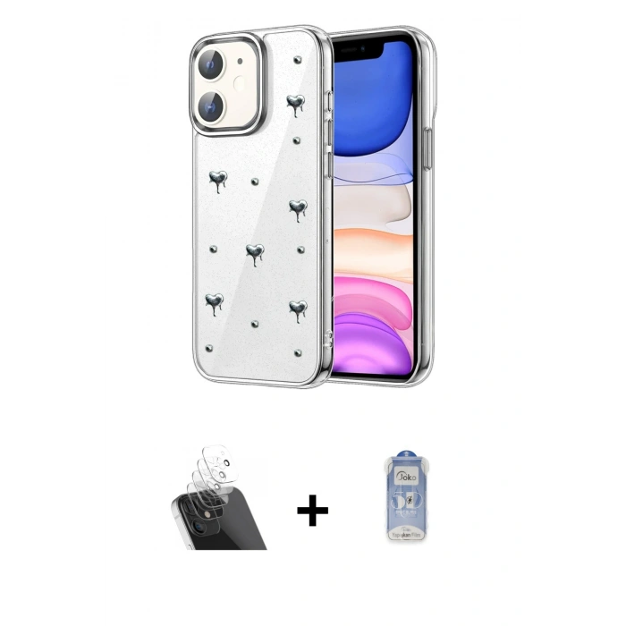 MARSİLYAN™- iPhone 11 Kılıf Yörünge Form - Siyah Joko Magic 5D Cam + Kamera Lens Koruma Cam - SF