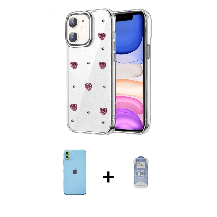 MARSİLYAN™- iPhone 11 Kılıf Yörünge Form - Siyah Joko Magic 5D Cam + Neon Fosforlu Kamera Lens - YL