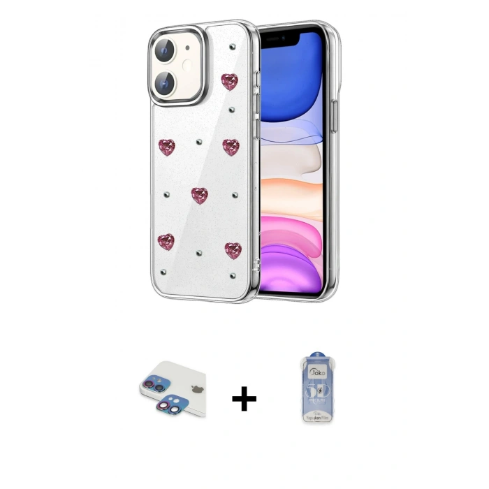 MARSİLYAN™- iPhone 11 Kılıf Yörünge Form - Siyah Joko Magic 5D Cam + Pers Alüminyum Kamera Lens - GI