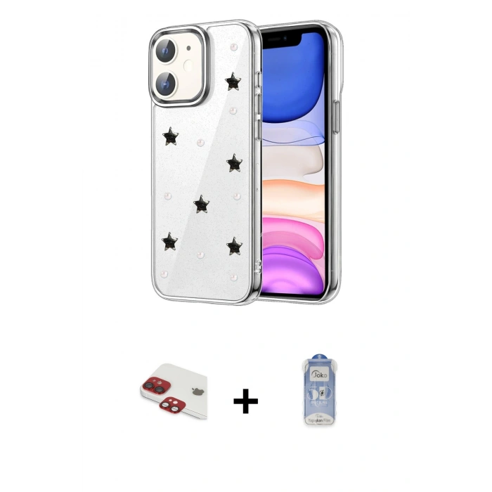 MARSİLYAN™- iPhone 11 Kılıf Yörünge Form - Siyah Joko Magic 5D Cam + Pers Alüminyum Kamera Lens - KI