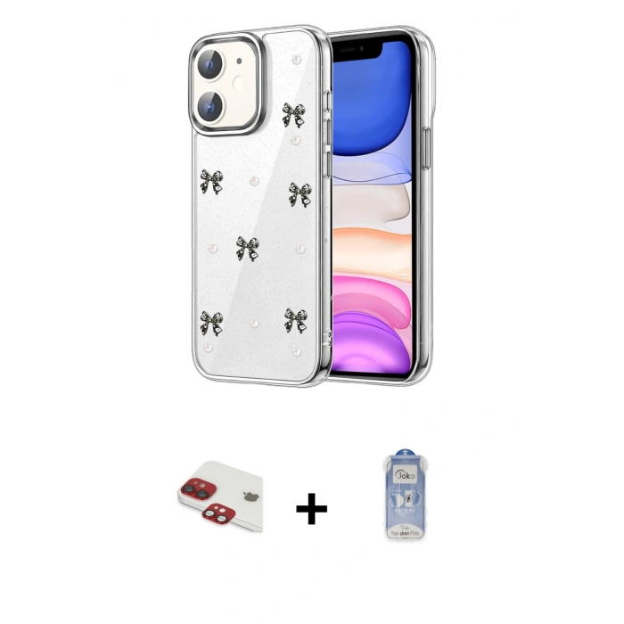 MARSİLYAN™- iPhone 11 Kılıf Yörünge Form - Siyah Joko Magic 5D Cam + Pers Alüminyum Kamera Lens - KI