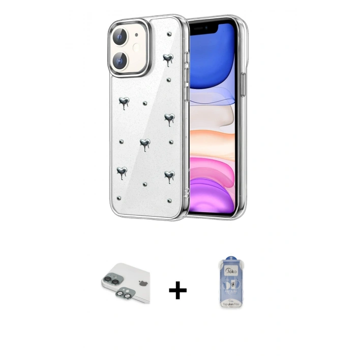 MARSİLYAN™- iPhone 11 Kılıf Yörünge Form - Siyah Joko Magic 5D Cam + Pers Alüminyum Kamera Lens - YL